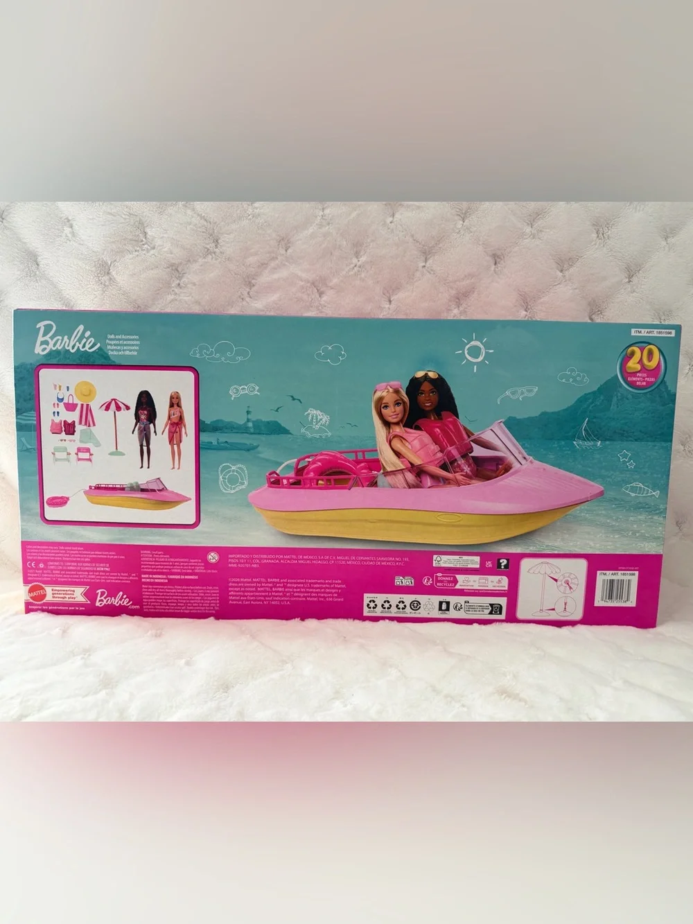 New! Barbie Boat and Beach Doll Set - Pink, Teal & Yellow